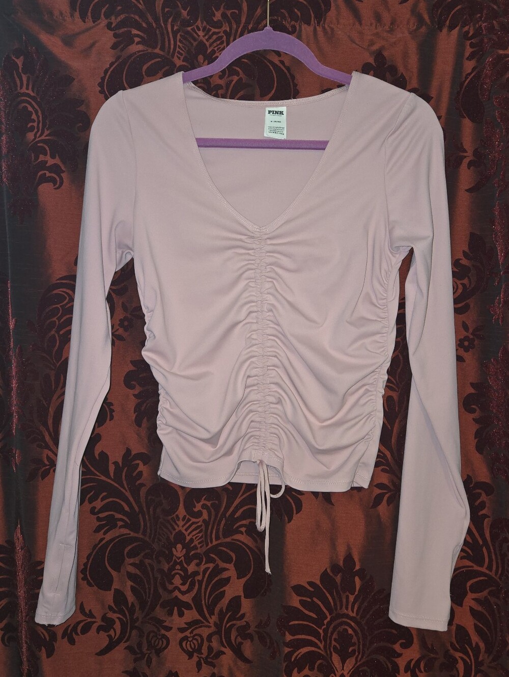 Pink by Victoria's Secret Long Sleeve, Rouched Top, Medium
